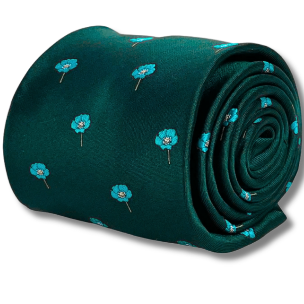 Pine Green Men’s Tie with Outstanding Blue Embroidered Floral Pattern