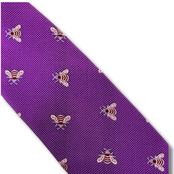 Purple Men’s Tie with Golden Brown Bee Embroidered Pattern