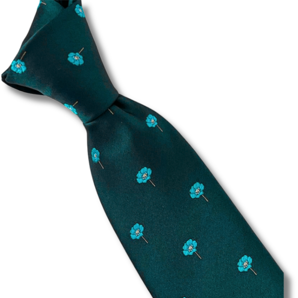 Pine Green Men’s Tie with Outstanding Blue Embroidered Floral Pattern