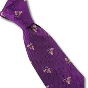 Purple Men’s Tie with Golden Brown Bee Embroidered Pattern