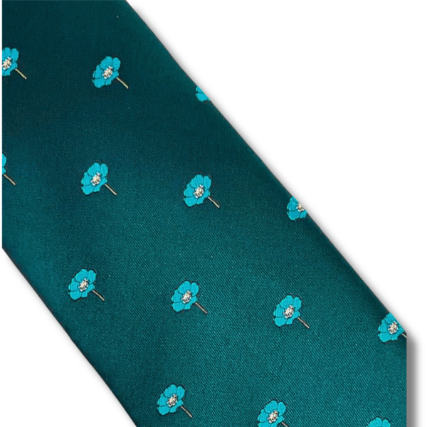 Pine Green Men’s Tie with Outstanding Blue Embroidered Floral Pattern