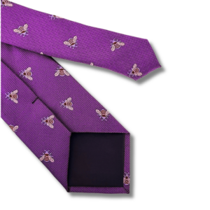 Purple Men’s Tie with Golden Brown Bee Embroidered Pattern