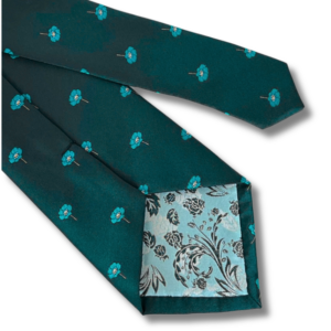 Pine Green Men’s Tie with Outstanding Blue Embroidered Floral Pattern