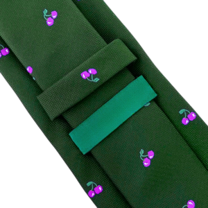 Green Men’s Tie with Purple Cherry Embroidery Pattern